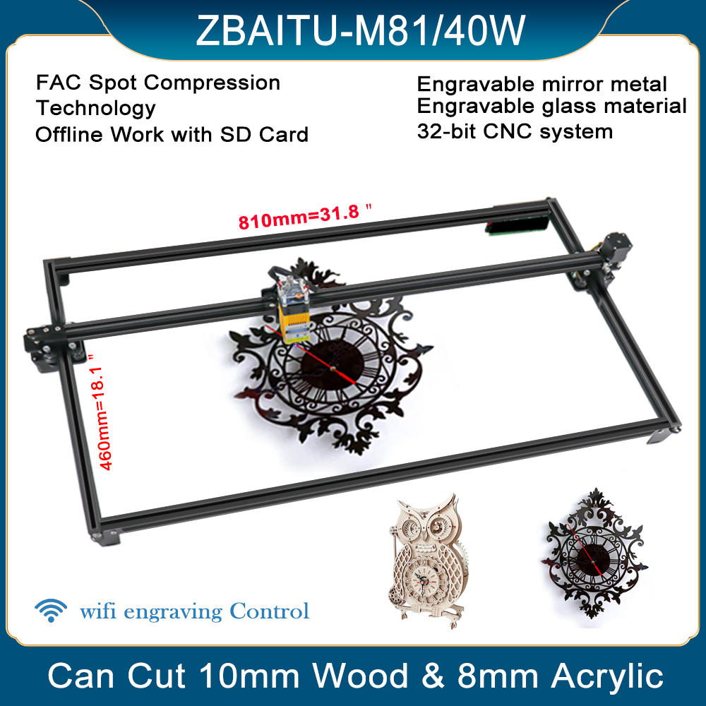 ZBAITU Laser Engraving Machine Engraver Cutter 40x40cm All Metal Structure  40W/80W/100W Air Assisted Laser